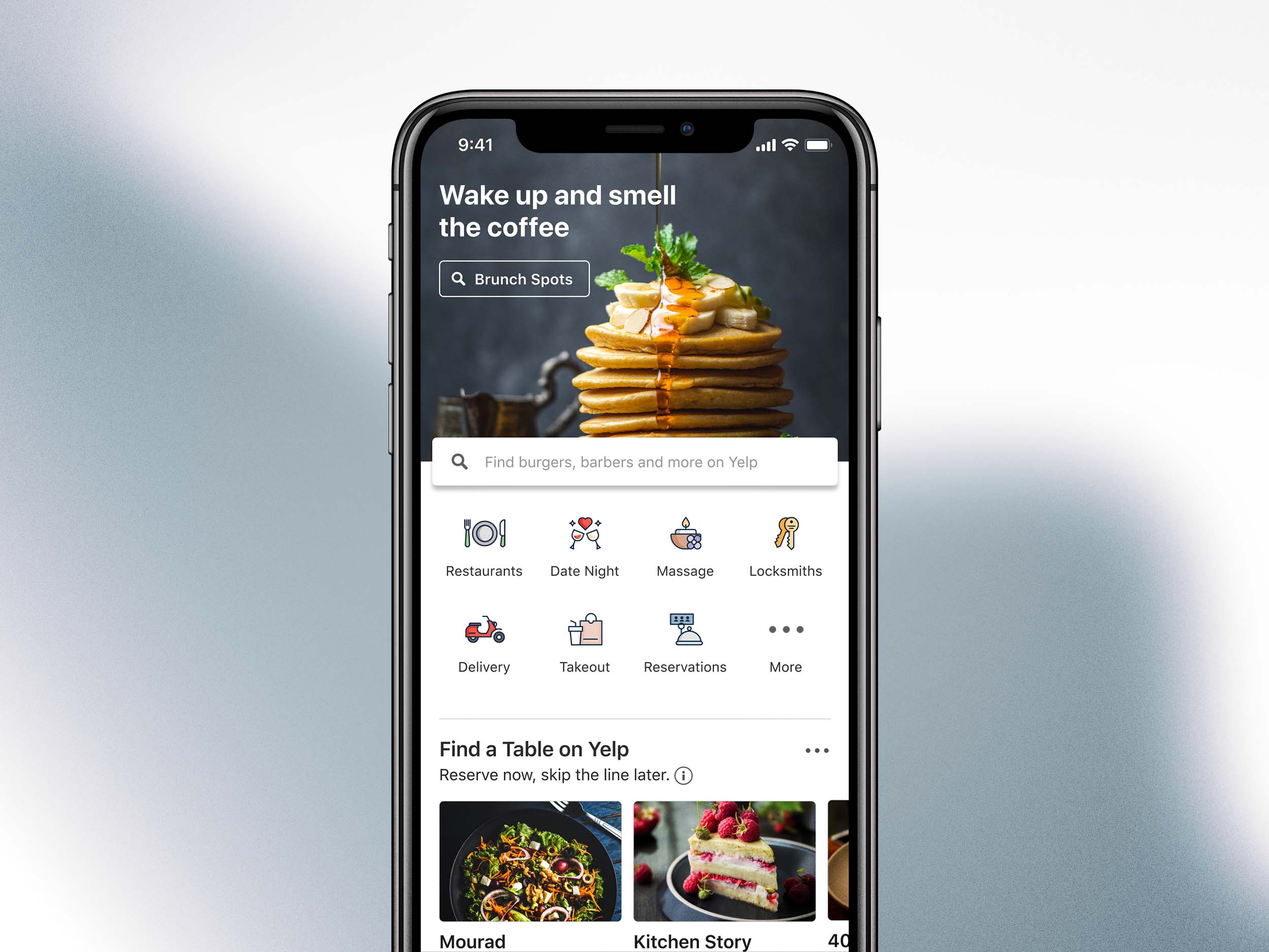 the yelp app homescreen after it was redesigned